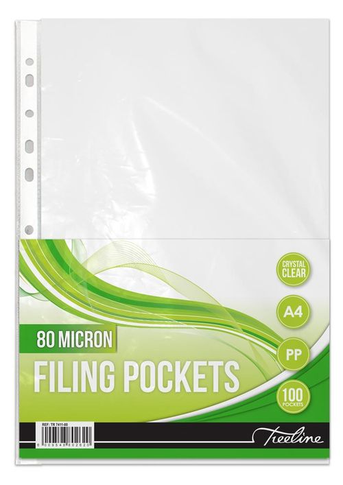 Treeline A4 PVC Filing Pockets Sleeves 80 Micron - Pack of 100